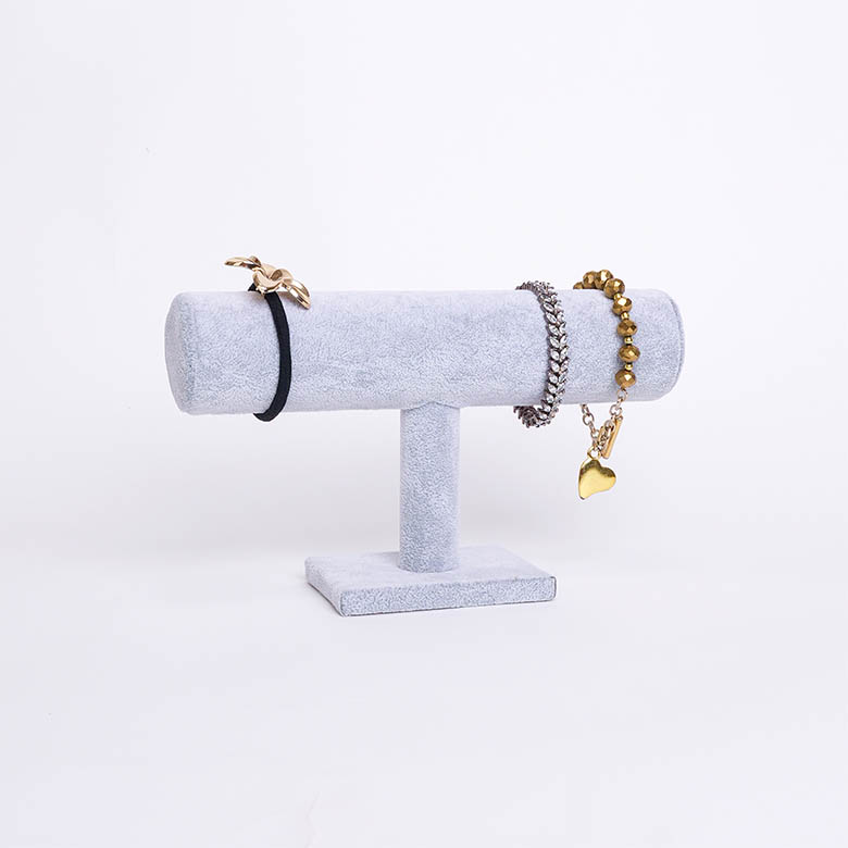 Soporte en T de Terciopelo Gris para Exhibición de Pulsera y Relojes