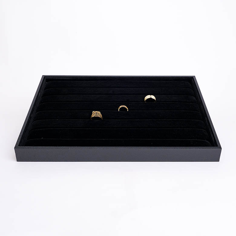 Bandeja Expositora de Anillos con 7 Ranuras en Terciopelo Negro - Imagen 2