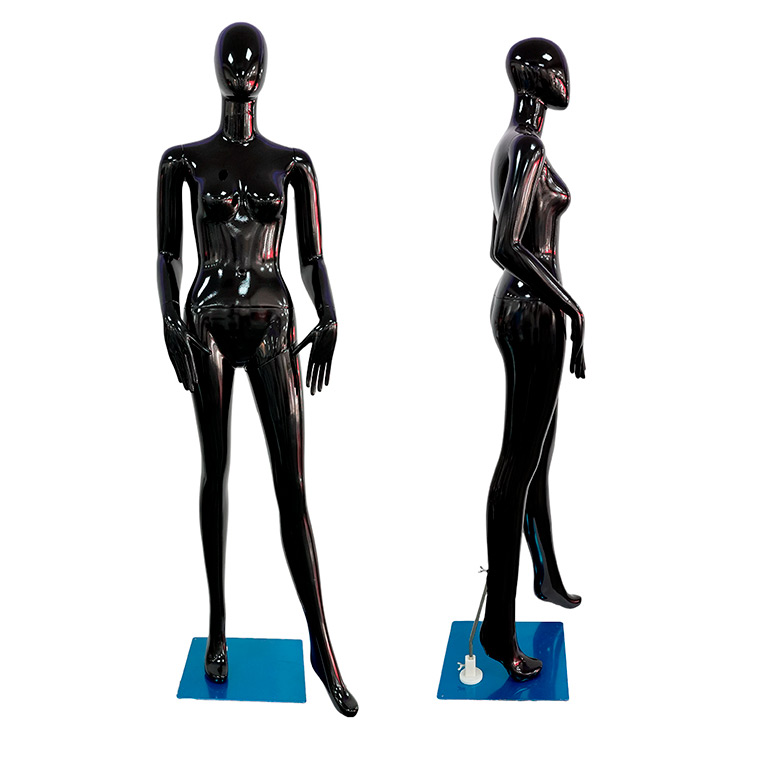 Maniquí de Mujer Negro Brillante en Fibra de Vidrio